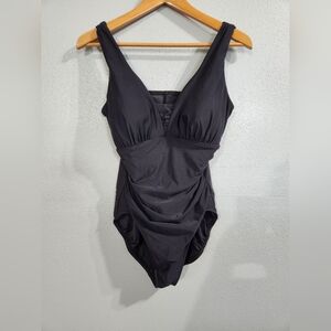 Lands' End Black Women's Swimsuit Slimming Ruched Tummy Size 14 Nwot Molded Cups